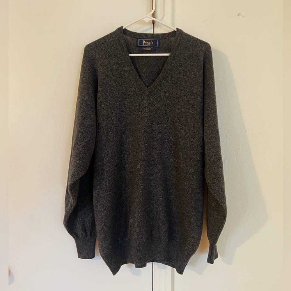 Pringle of Scotland Grey Cashmere Blend Swear V-neck Charcoal Grey